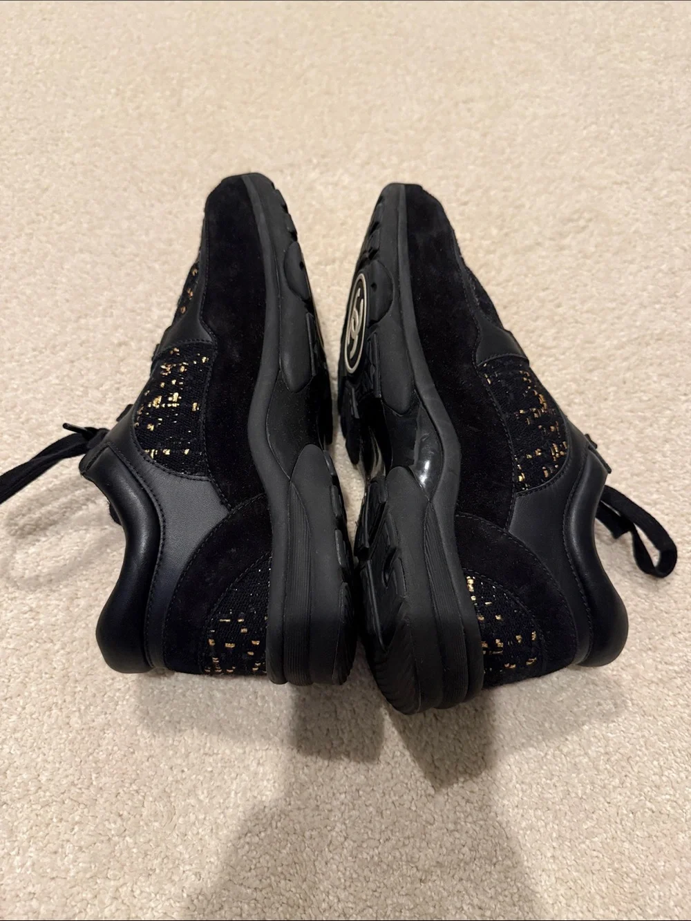 Chanel Tweed Velour and Leather Sneakers